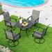 simple 5 Pieces Outdoor Dining Set 4 Sling Dining Swivel Chairs and 48 Round Metal Wood Grain Table with 2 Umbrella Hole Furniture Sets for Lawn Backyard Garden