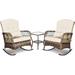 simple 3 Pieces Patio Conversation Set w/ 2 Rattan Wicker Rocking Chairs and Glass Table for Garden Backyard Lown Porch (Green)