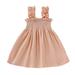 ZMHEGW Toddler Girls Dresses Kids Solid Cotton Linen Sleeveless Beach Straps Ruffles Princess Clothes Dress