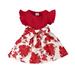 Lovskoo Girl S Floral Print Ruffle Cap Sleeve Round Neck Bow Knot Pleated A Line Swing Party Princess Dresses Red