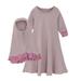 HBYJLZYG Maxi Dress For Girls Turban Two Piece Set Baby Long Sleeve Solid Color Round Neck Lace Up Dress Muslim Children Clothing 2-9 Years