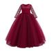 nsendm Little Big Girls Flower Vintage Floral Lace 3/4 Sleeves Floor Length Dress Wedding Party Evening Formal Pageant Dance Gown