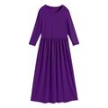 Bessbest Toddler Girl Long Sleeve Scoop Neck Soild Loose Casual Daily Wear Long Maxi Princess Dress Purple 6-7 Years