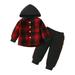 Odeerbi Toddler Boys Girls Hooded Plaid Outfits Infant Cotton Plaid Top With Plaid Pants Two Piece Set Red 18-24 Months