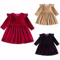 Elainilye Fashion Baby Girls Sweet Long Sleeve Dress Round-Neck Velvet Dress Solid Color Princess Dress Sizes 9M-5Y Brown
