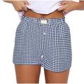 XMMSWDLA Women Pajamas Shorts Gingham Cute Short Pants Plaid Lounge Shorts Sleep Bottoms Elastic Waist Boxers Streetwear Dark Blue Girls Soccer Shorts