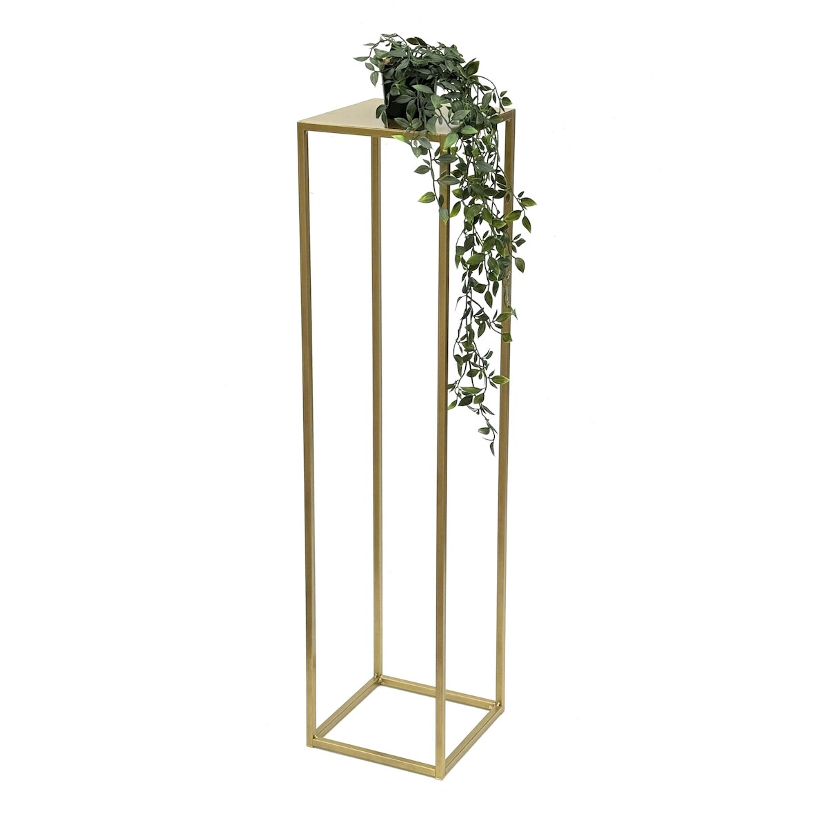 DanDiBo Blumenhocker Metall Gold Eckig 100 cm Blumenständer Beistelltisch 96570 Blumensäule Modern Pflanzenständer Pflanzenhocker Image