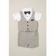 Little Gent Boys Shirt Style Bodysuit, Shorts and Bowtie Outfit Set - Grey - Size 3-6M