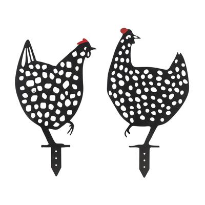 Punched Metal Chicken Garden Stake (Set Of 4) by Melrose in Black