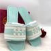 Tory Burch Shoes | Nwt Tory Burch Double T Jacquard Slide Flat Sandals Size 9 | Color: Blue/Silver | Size: 9