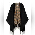 Burberry Jackets & Coats | New Burberry Black Plaid Reversible Poncho Cape Shawl Fringe Wool Nwt! | Color: Black | Size: One Size