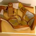 Michael Kors Shoes | Michael Kors Celeba Studded Leather Sandal, Size 9.5 | Color: Brown/Gold | Size: 9.5