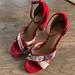 Anthropologie Shoes | Anthropology, Red Heeled Dress Sandals Size 9, Medium | Color: Black/Red | Size: 9