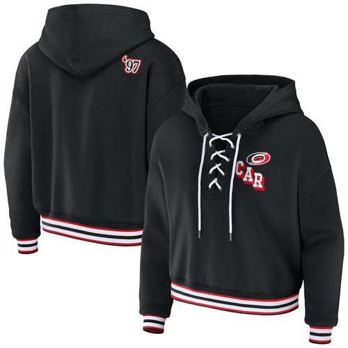 Damenbekleidung von Erin Andrews Schwarzer Carolina Hurricanes-Pullover-Hoodie mit Schnürung