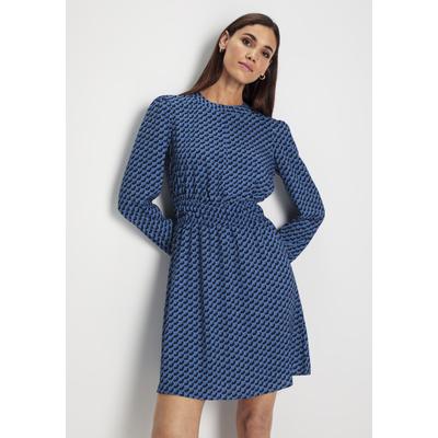 Midikleid HECHTER PARIS, Damen, Gr. 40, N-Gr, blau, Web, Obermaterial: 97% Polyester, 3% Elasthan, feminin, lässig geschnitten kniefrei, Rundhals, Langarm Puffärmel mit Tunnelzug, Kleider, mit elegantem Allover-Print Image