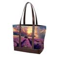 Tote Bag for Women, Large Tote Bags for Women, Tote Bag with Zipper, French Landscape Lavender Field, Tote Bags for Women