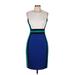 Calvin Klein Casual Dress - Bodycon: Blue Color Block Dresses - Women's Size 6