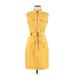 Sharagano Casual Dress - Shirtdress: Yellow Tweed Dresses - Women's Size 6