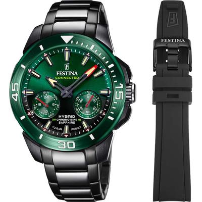 Chronograph FESTINA "Chrono Bike Connected - Special Edition", schwarz (schwarz, dunkelgrün, schwarz), Armbanduhren, Herren, Armbanduhr, Quarzuhr, Herrenuhr, Stoppfunktion, Saphirglas Image
