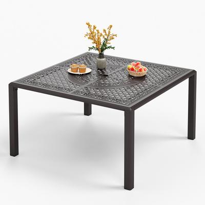 MAISON ARTS Patio Cast Aluminum Dining Table for 8, Square/Expandable Rectangular Table with Umbrella Hole