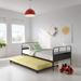 Twin Size Metal Bed Frame Daybed Frame with Trundle, Platform Bed Built-in Casters for Bedroom, Black