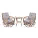 3 Pieces Outdoor Wicker Swive Rocking Chair Set, 2 Rattan Rocker Chairs and Glass Coffee Table