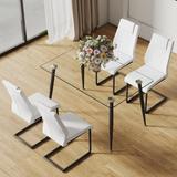 1 table and 4 chairs. Glass dining table, 0.31 "tempered glass tabletop . White black leg dining chair without armrests