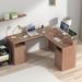 Wooden L Shaped Desk w/Storage,USB Charging Port,Power Outlet,2 Person