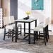 5-Piece Rustic Dining Table Set With 4 Upholstered Chairs And Faux Marble Top Counter Height Table