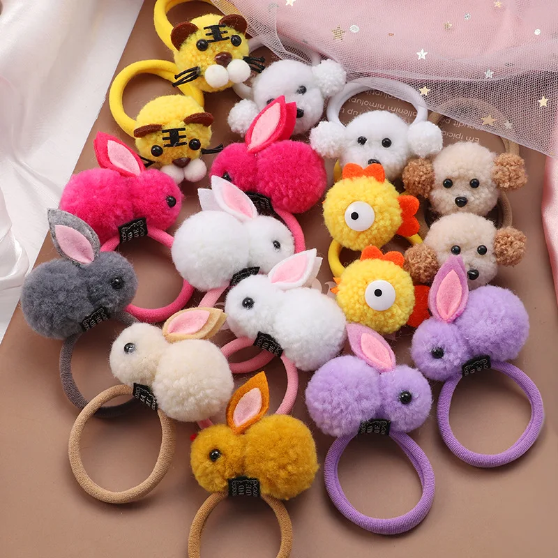 2-teiliges Set mit niedlichen Hasenhund-Haarringen, Fellknäueln, Kaninchen-Handtuchringen, süßen Seilen für Mädchen, Prinzessinnen-Accessoires, Baby-Stirnbänder Image