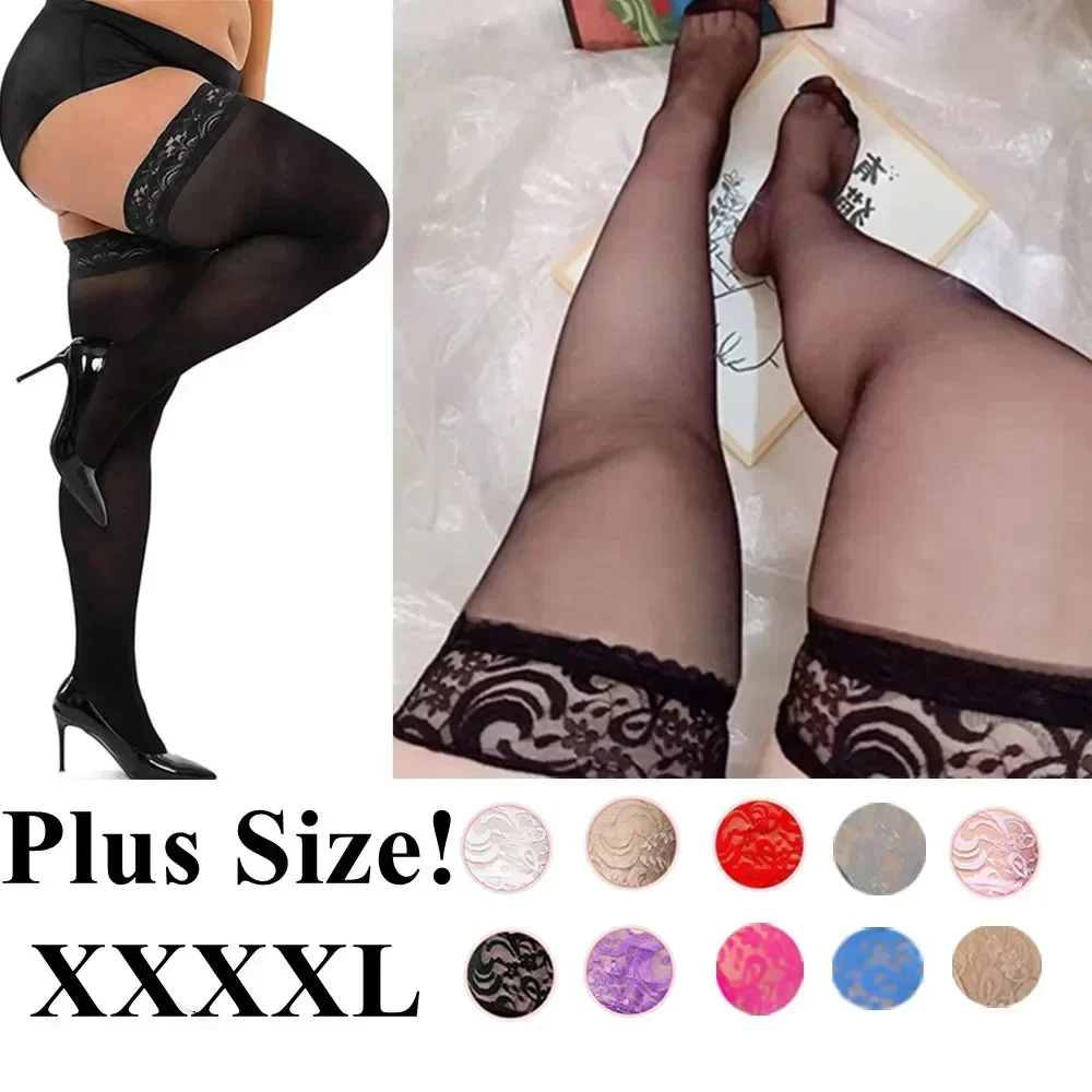 Spitze Top Knie Oberschenkel Hohe Strümpfe Anti-skid Plus Große Größe Elastische Sexy XXL Schwarz Strumpf für Übergroßen Frauen 3XL 4XL 5xl 6xl