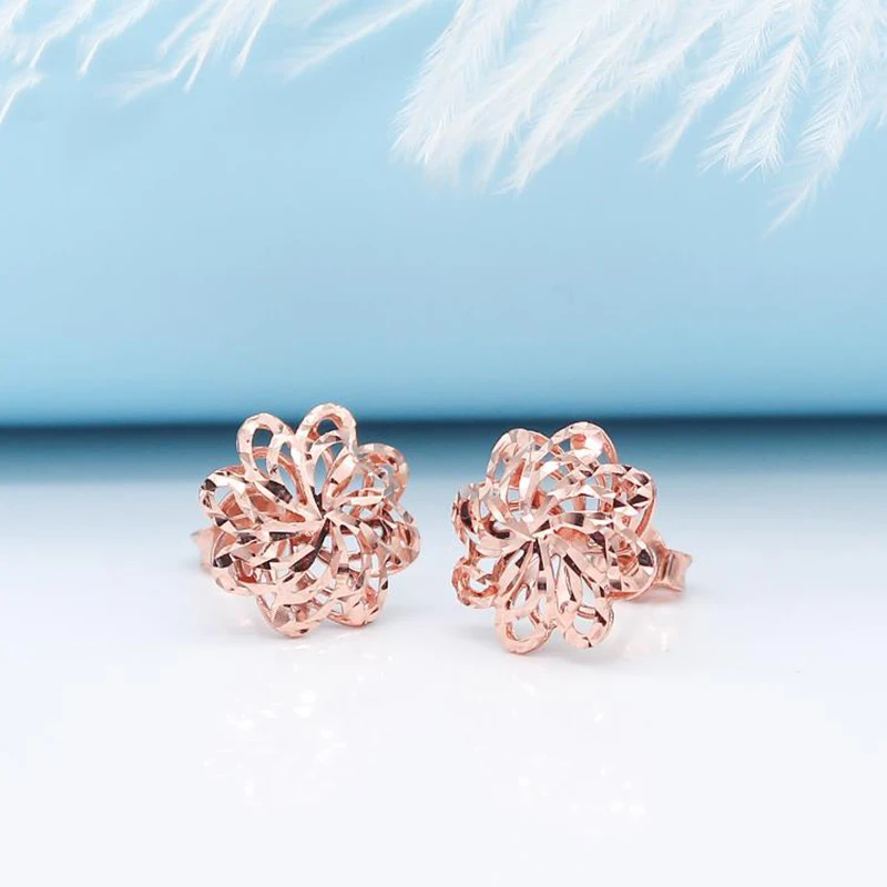 585 lila gold ohrringe für women14K rose gold blume förmigen hohl ohr studs exquisite luxus engagement schmuck Image