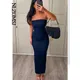 Nlzgmsj-TRAF Robe fendue dos nu sans bretelles pour femmes robe longue en denim bleu robe de