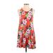 Hollister Casual Dress - Fit & Flare: Orange Floral Motif Dresses - Women's Size Small