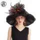 Casquette en Organza à Large Bord pour Femme Chapeaux Derby de Tri avec Maille Plumes Fleurs