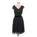 Adrianna Papell Cocktail Dress - Wrap: Black Polka Dots Dresses - Women's Size 10
