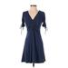 She + Sky Casual Dress - Wrap: Blue Dresses - Women's Size Small