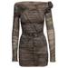 Mini Dark Beige Dress With All-over Denim Print In Stretch Fabric Woman