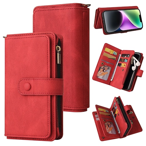 Handy Hülle Handyhüllen Für iPhone 17 Pro Max 17 Air 16 15 14 Pro Max Plus 13 12 11 Pro Max Mini Brieftaschenhülle Reisverschluss Vollschutz Mit Handgelenkschlaufe Retro TPU PU-Leder Image