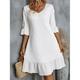Damen Sommerkleid Weißes Spitzenkleid mit Ärmeln Weißes Spitzen-Brautkleid Midikleid Taste Elegant V Ausschnitt Kurzarm Weiß Farbe
