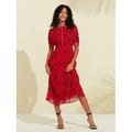 Femme Robe à fleurs Robe imprimée Robe bordeaux Robe mi-longue Rouge Manche Courte A Fleur Imprimé Fleur / Plantes Manche Gigot Imprimer Printemps été Col de Chemise Casual Quotidien Rendez-vous