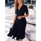 Femme robe noire Robe vintage Plein Plissé Col V Mini robe Soirée Eté