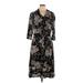 Signature by Robbie Bee Casual Dress - Shirtdress: Black Floral Motif Dresses - Women's Size Large