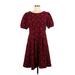 Unique Vintage Casual Dress: Red Floral Motif Dresses - Women's Size 14