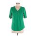 Croft & Barrow Short Sleeve Henley Shirt: Green Tops - Women's Size Small