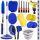 34Pcs Brosse Nettoyage Voiture,160cm Brosse Lavage Voiture Nettoyage à Manche Long Kit de