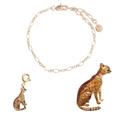 Women's Gold Fable Cable Chain Bracelet, Enamel Bengal Cat Charm, Enamel Bengal Cat Brooch Fable England