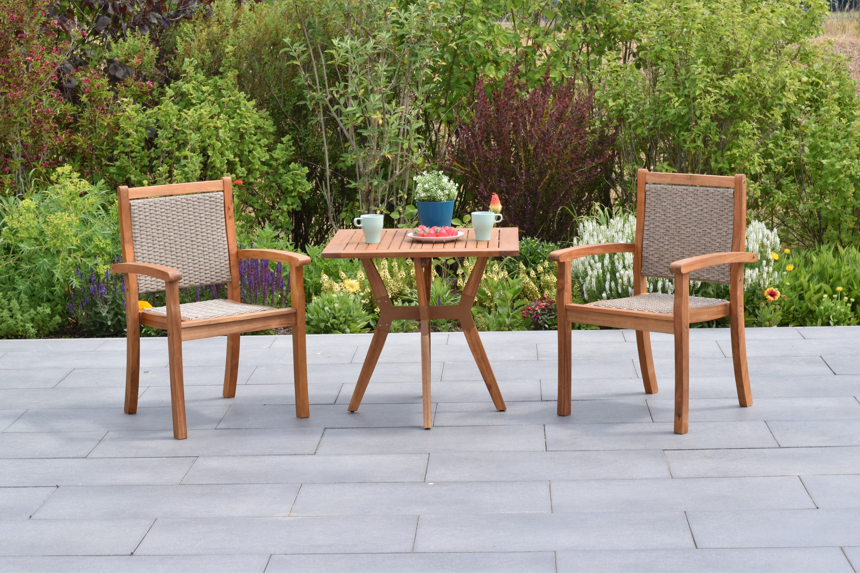 Garten-Essgruppe MERXX "»Castilla«", beige (natur, natur, natur), Massivholz, Wicker/Kunststoffgeflecht, Sitzmöbel-Sets, Tisch: LxB: 70x70 cm