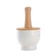 ZUOZUIYQ Mortar Wooden and Ceramic Mortar Pestle Set for Spice and Nut Crusher Ceramic Herb Hand Grinder Handmade Polished Crusher for Kitchen Accessories Decor, 4.9 Inch, White Mortar and Pestle