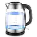 Electric Kettle With Stainless Steel Filter And Inner Lid, Wide Opening Glass Tea Kettle & Hot Water Boiler, LED Indicator Auto Shut-Off & Boil-Dry Protection, For Family Use, Travel (Black Full moon